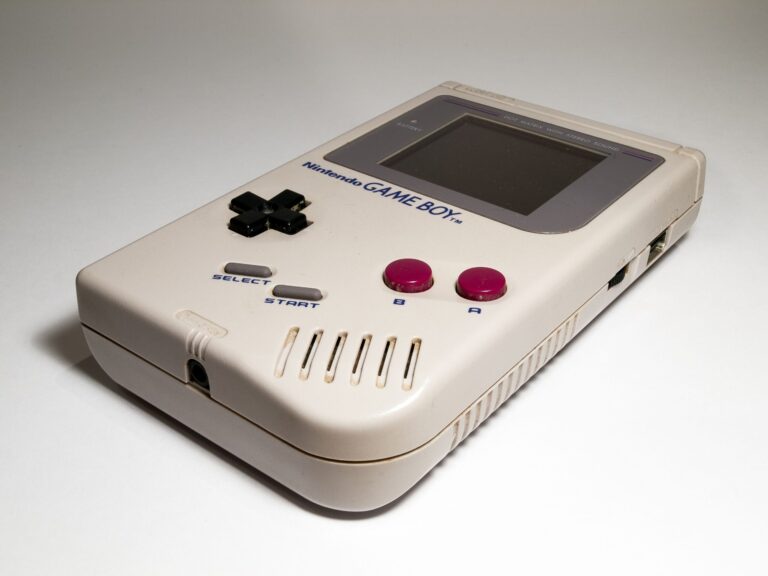 Close-up of a classic Nintendo Game Boy handheld console, the iconic retro gaming device