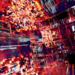 Cubi digitali futuristici con luci neon, intelligenza artificiale per creare asset di videogiochi