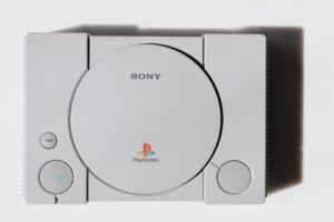 Classic Sony PlayStation 1 console on a white background