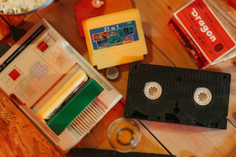 Vintage retro gaming console with game cartridges on a wooden surface, the kind of overlooked library where hidden gem retro games hide.